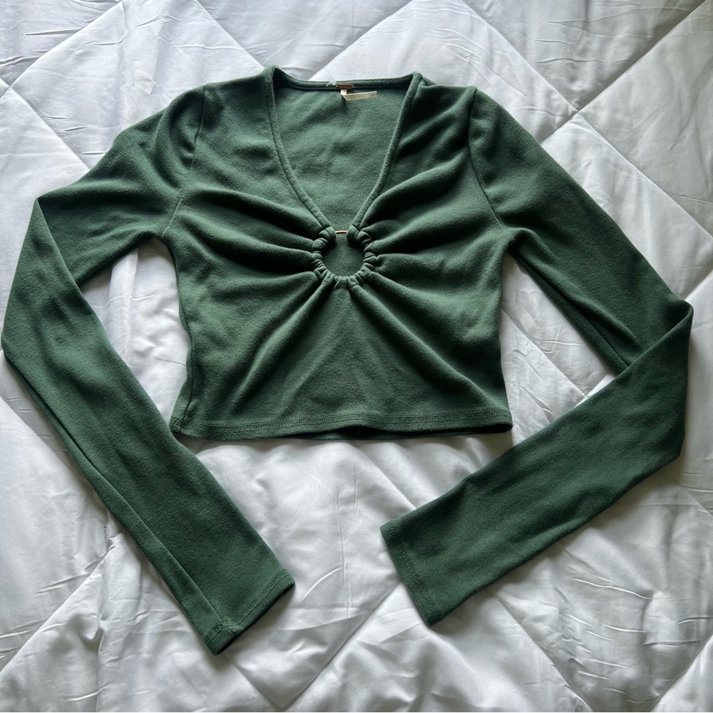 Free People Forest Green Ring Detail Top